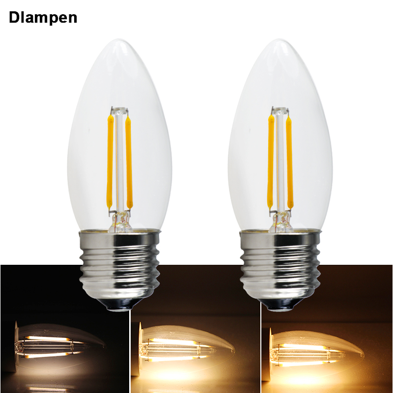 앰플 e27 led 전구 조명 2W 110v 조광기 촛불 필라멘트 램프 E26 홈 에너지 절약 램프, 밝기 조절 스포트라이트 에디슨 조명